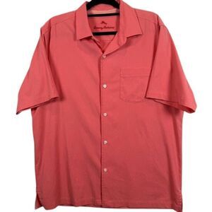 Tommy Bahama Silk Blend Men's Short Sleeve Button Front Shirt Coral Size Large